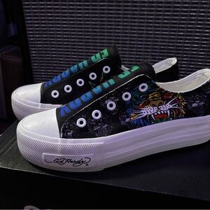 Ed Hardy Women's Black and Multicolor Slip-On Sneakers